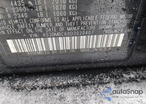 2013 Subaru Legacy 2.5I Premium from USA, damaged, VIN 4S3BMBC60D3020407